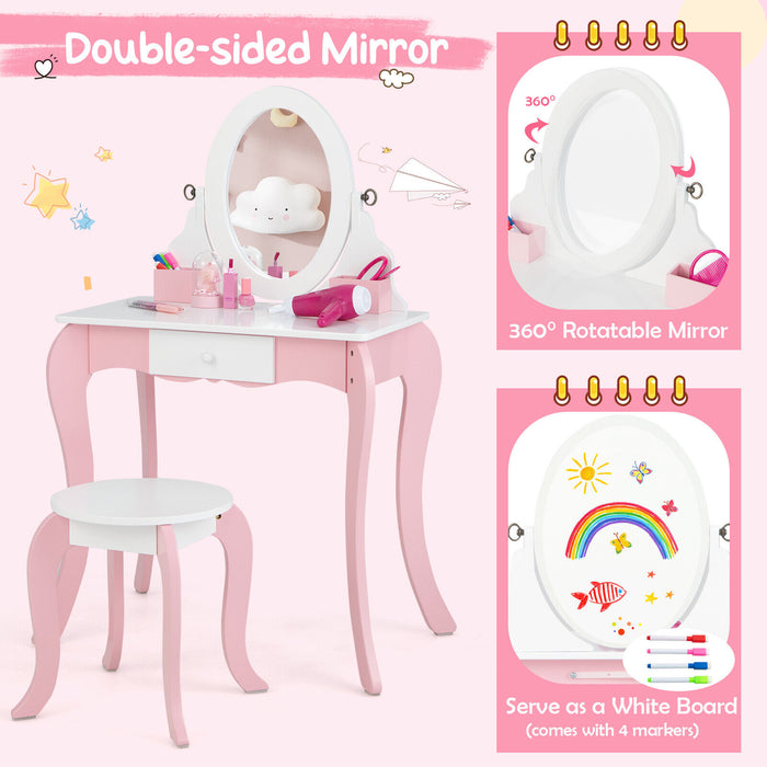 Pretend Kids Vanity Set with 360Â° Rotatable Mirror and Play Accessories