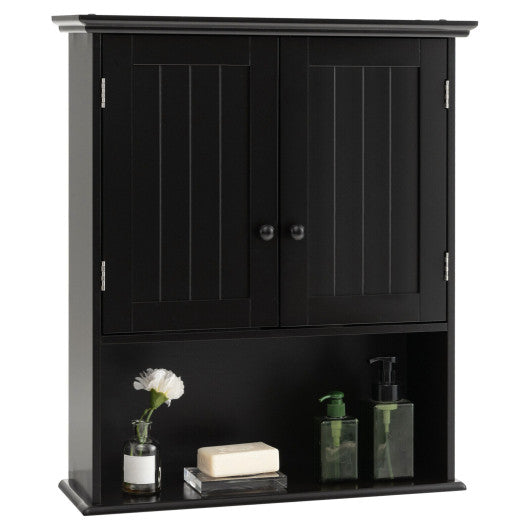 2-Door Wall Mount Bathroom Storage Cabinet with Open Shelf-Black