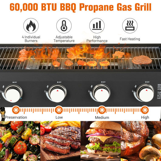 60000BTU 4 Burner Foldable Outdoor Propane Gas Grill with Wheels