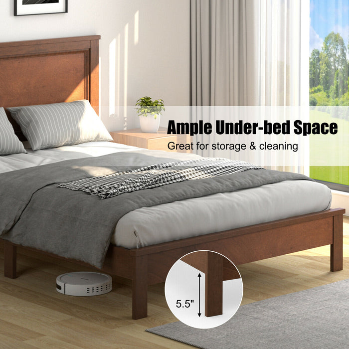 Queen Size Bed Frame Platform Slat High Headboard Bedroom with Rubber Wood Leg-Walnut