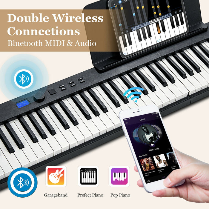 88-Key Foldable Digital Piano with MIDI and Wireless BT-Black