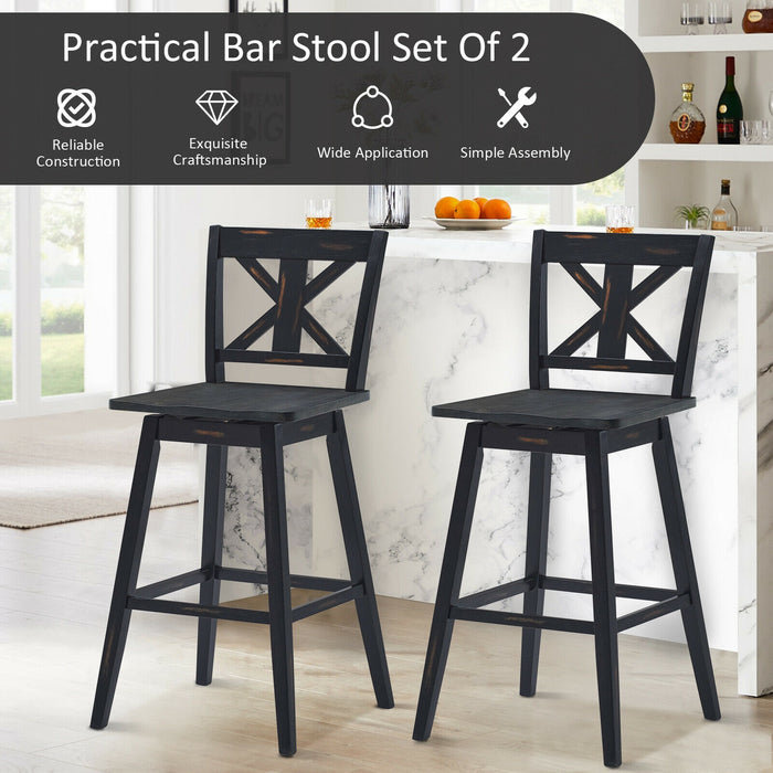 Set of 2 360-Degree Swivel Bar Stools for Home Restaurant-Black