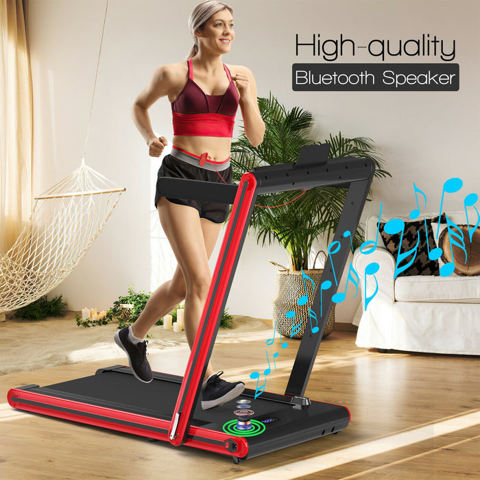 2-in-1 Folding Treadmill with Dual LED Display-Red