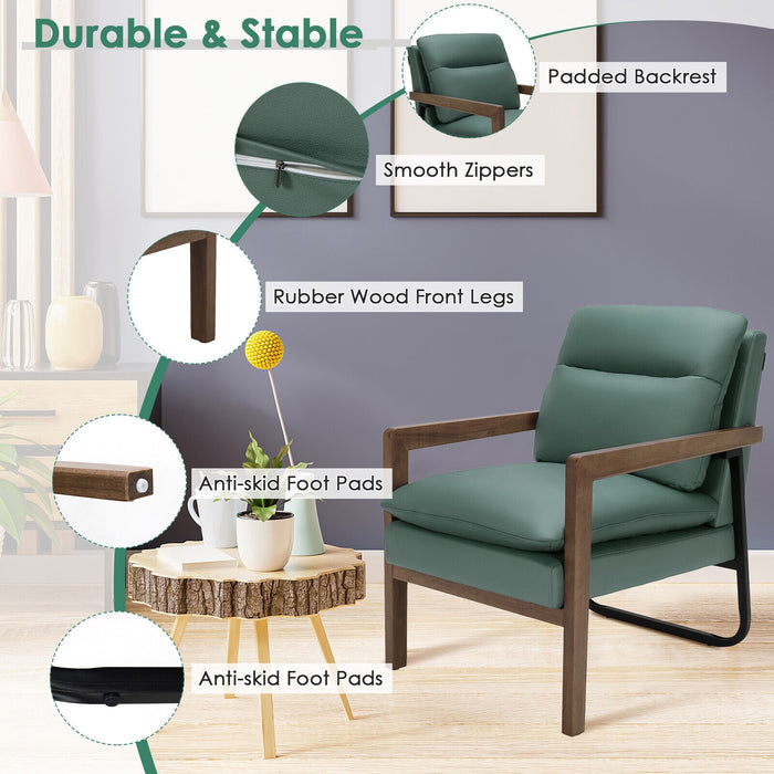 Single Sofa Chair with Extra-Thick Padded Backrest and Seat Cushion-Green