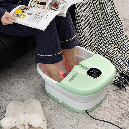 Folding Foot Spa Basin with Heat Bubble Roller Massage Temp and Time Set-Green