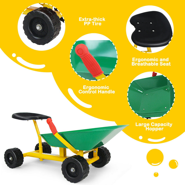 8 Inch Heavy Duty Kids Ride-on Sand Dumper with 4 Wheels-Green