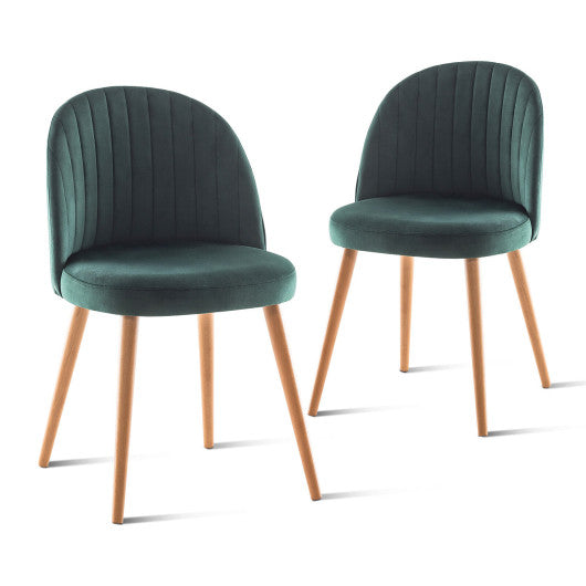 Set of 2 Modern Mid-back Armless Dining Chairs with Wood Legs-Green