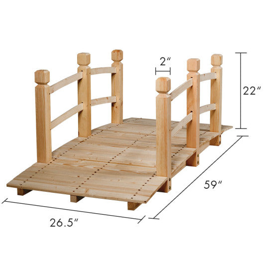 5 Feet Wooden Garden Bridge with Safety Rails-Natural