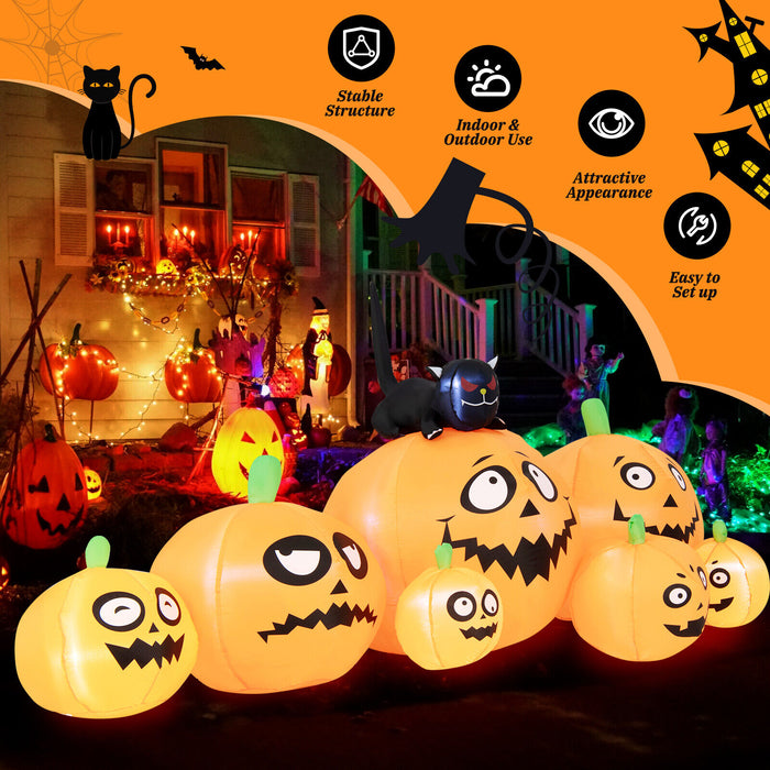 8 Feet Long Halloween Inflatable Pumpkins with Witch's Cat