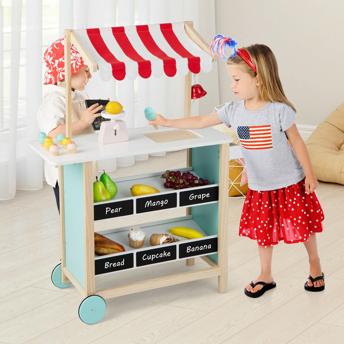 Kids Wooden Ice Cream Cart with Chalkboard and Storage-Red