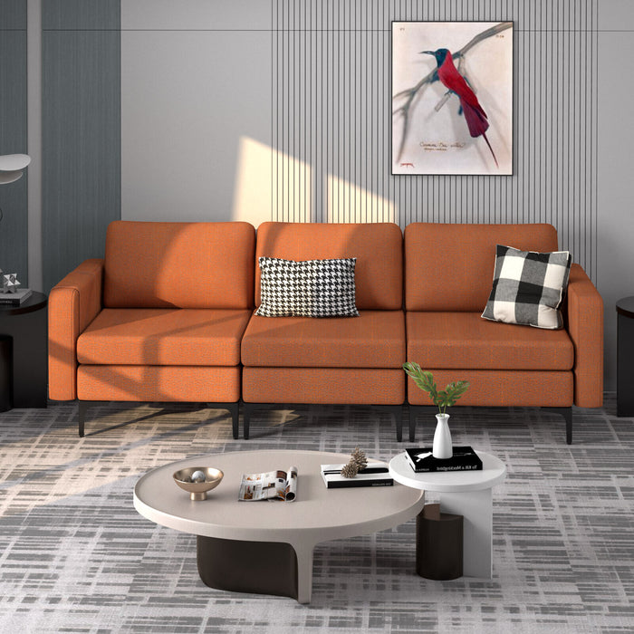 3-Seat Sectional Sofa Couch with Armrest Magazine Pocket and Metal Leg-Orange