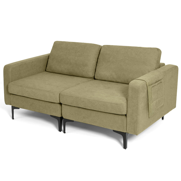 Modern Loveseat Sofa Couch with Side Storage Pocket and Sponged Padded Seat Cushions-Green