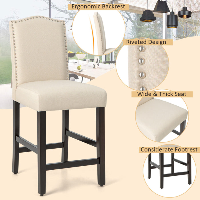 2 Pcs Fabric Nail Head Counter Height Dining Side Chairs Set-Beige