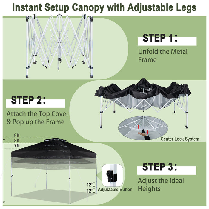 2-Tier 10 x 10 Feet Pop-up Canopy Tent with Wheeled Carry Bag-Black