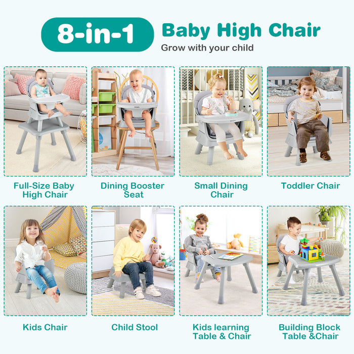 6-in-1 Convertible Baby High Chair with Adjustable Removable Tray-Gray