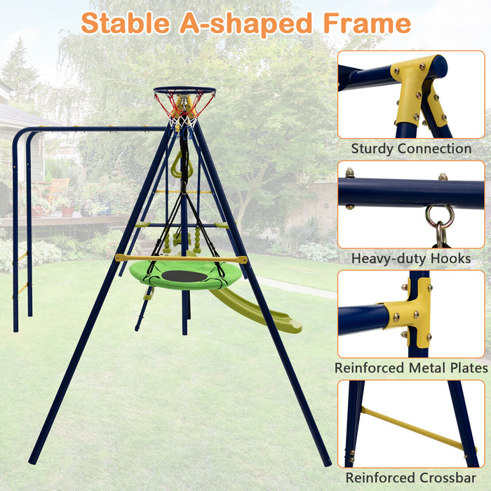 7-in-1 Stable A-shaped Outdoor Swing Set for Backyard