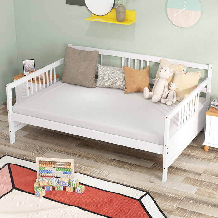 Wooden Full Size Daybed Frame with Guardrails-White