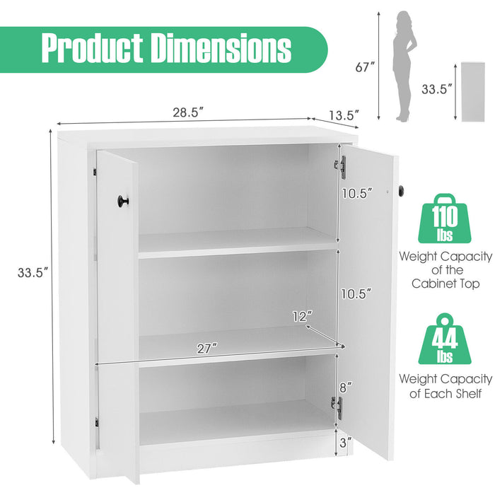 2 Door Storage Base Cabinet with 3-Tier Shelf-White