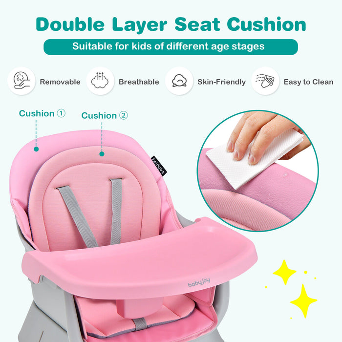 6-in-1 Convertible Baby High Chair with Adjustable Removable Tray-Pink