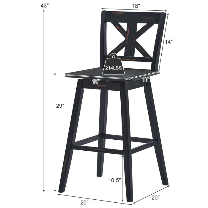 Set of 2 360-Degree Swivel Bar Stools for Home Restaurant-Black