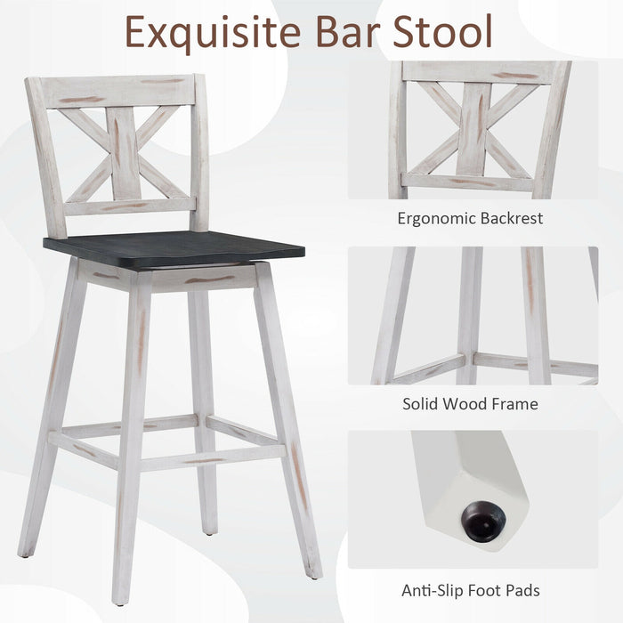 Set of 2 360-Degree Swivel Bar Stools for Home Restaurant-White