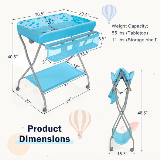 Baby Changing Table with Safety Belt and 4-side Defence-Blue