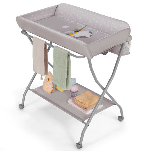 Baby Changing Table with Safety Belt and 4-side Defence-Gray