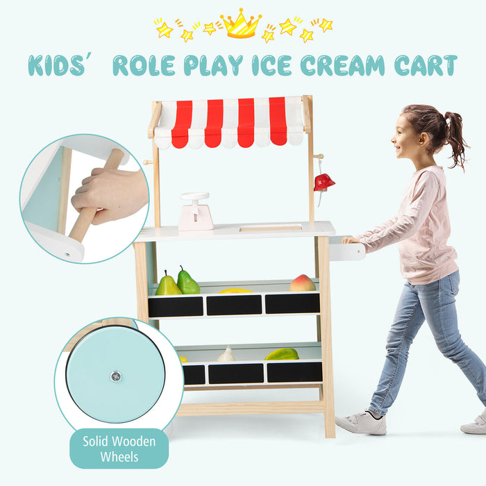 Kids Wooden Ice Cream Cart with Chalkboard and Storage-Red