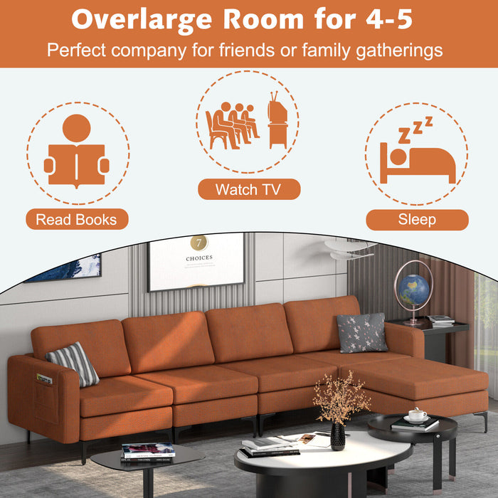 Modular L-shaped Sectional Sofa with Reversible Ottoman and 2 USB Ports-Orange