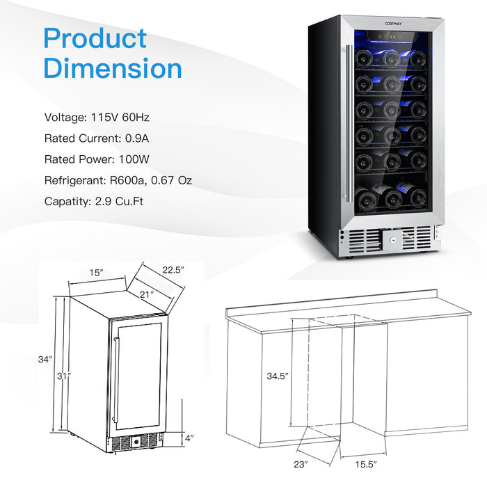 15 Inch 30-Bottle Wine Cooler with Temperature Memory