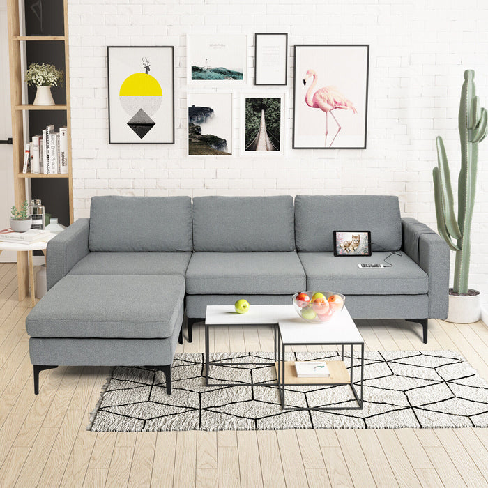 Modular L-shaped Sectional Sofa with Reversible Chaise and 2 USB Ports-Dark Gray