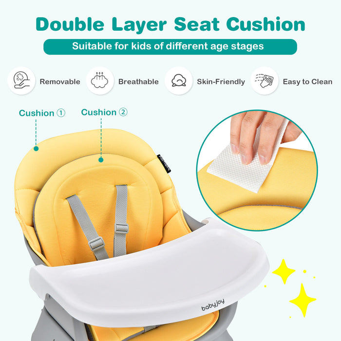 6-in-1 Convertible Baby High Chair with Adjustable Removable Tray-Yellow