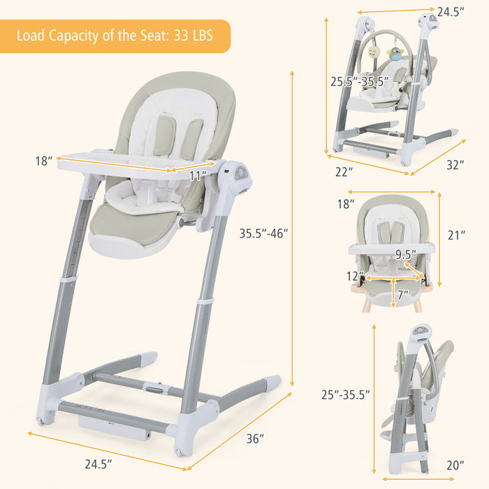 Baby Folding High Chair with 8 Adjustable Heights and 5 Recline Backrest-Gray