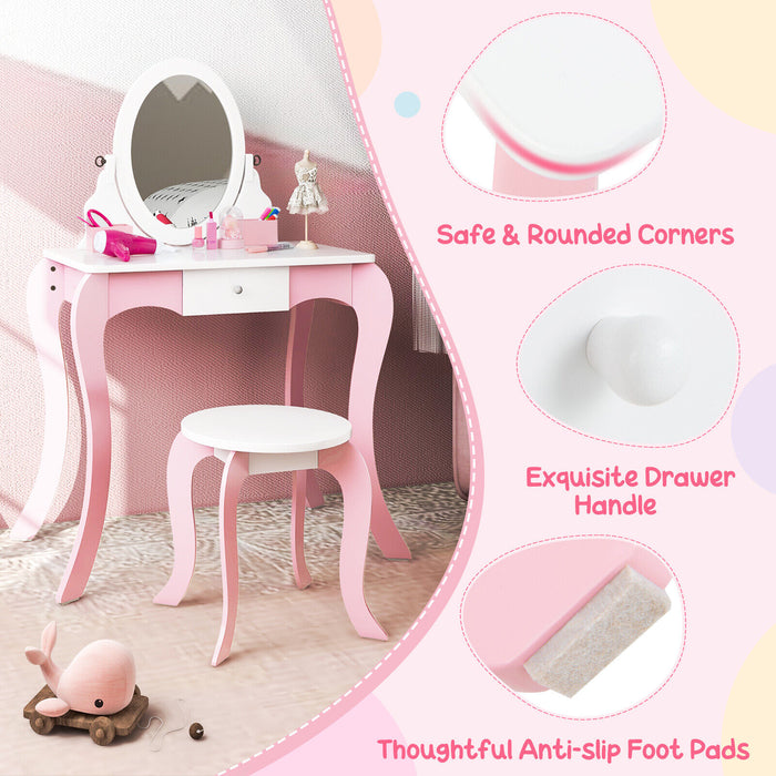 Pretend Kids Vanity Set with 360Â° Rotatable Mirror and Play Accessories