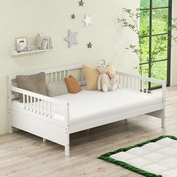 Wooden Full Size Daybed Frame with Guardrails-White