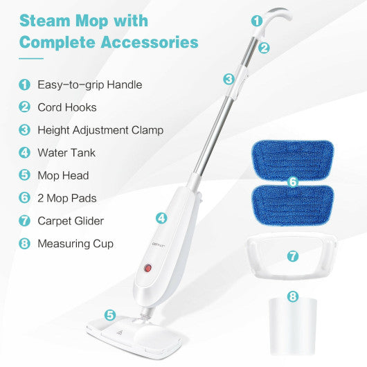 1100 W Steam Mop with Water Tank for Carpet-Gray