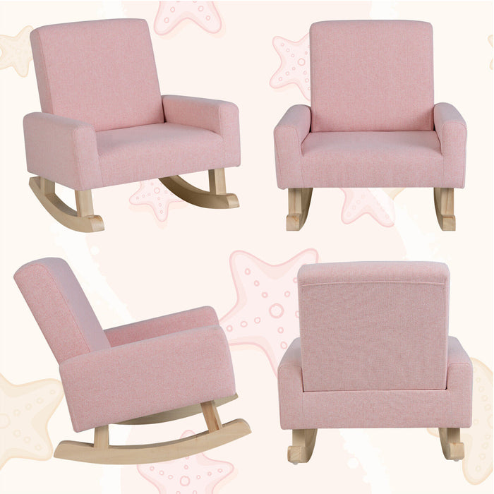 Kids Rocking Chair with Solid Wood Legs-Pink