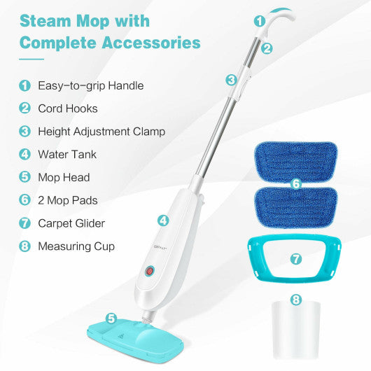 1100 W Electric Steam Mop with Water Tank for Carpet-Turquoise