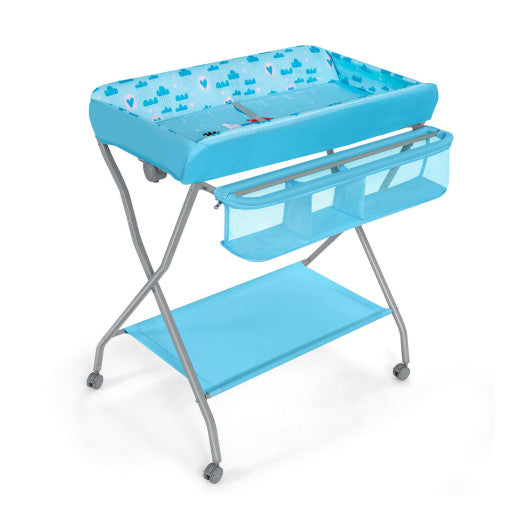 Baby Changing Table with Safety Belt and 4-side Defence-Blue