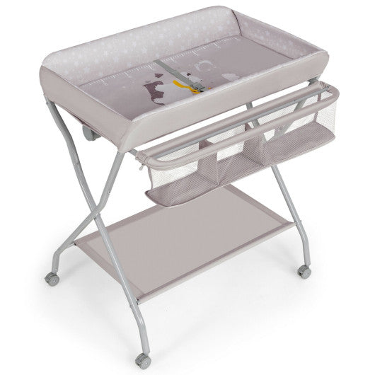 Baby Changing Table with Safety Belt and 4-side Defence-Gray