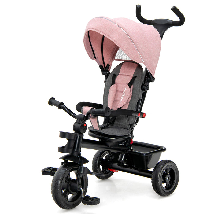 4-in-1 Baby Tricycle Toddler Trike with Convertible Seat-Pink