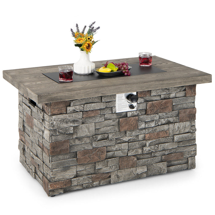 43.5 Inch Rectangle Faux Stone Propane Gas Fire Pit Table with Lava Rock and PVC Cover-Gray