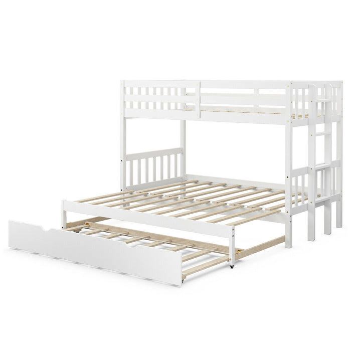 Twin Pull-Out Bunk Bed with Trundle Wooden Ladder-White