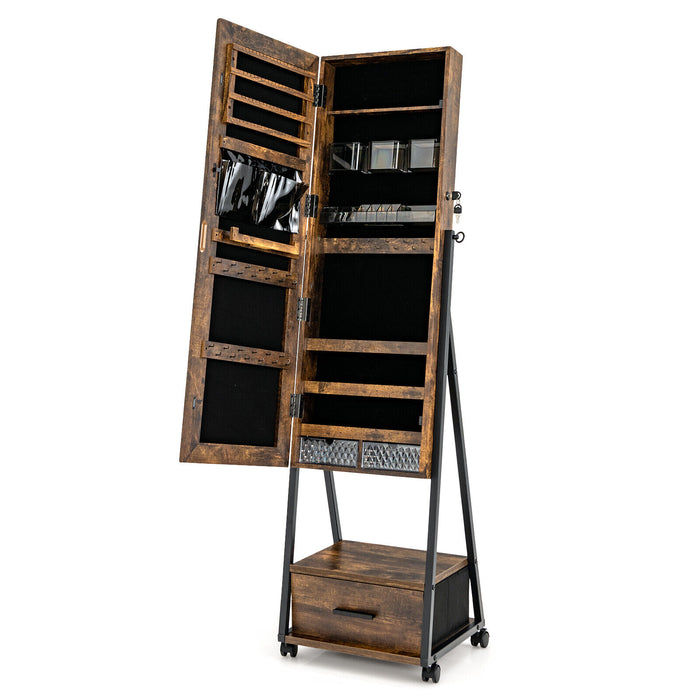 Jewelry Cabinet with Full Length Mirror-Brown