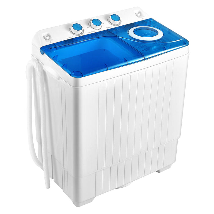 26lbs Portable Semi-Automatic Twin Tub Washing Machine with Drain Pump-Blue