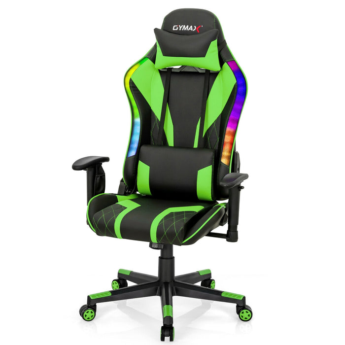 Gaming Chair Adjustable Swivel Computer Chair with Dynamic LED Lights-Green