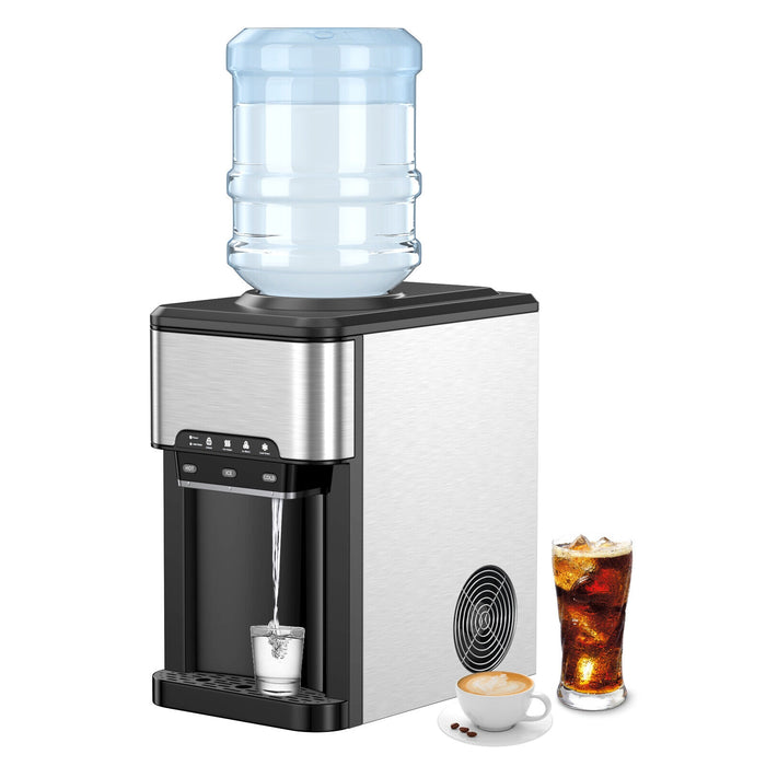 Water Cooler Dispenser 3-in-1 with Built-in Ice Maker and 3 Temperature Settings-Silver