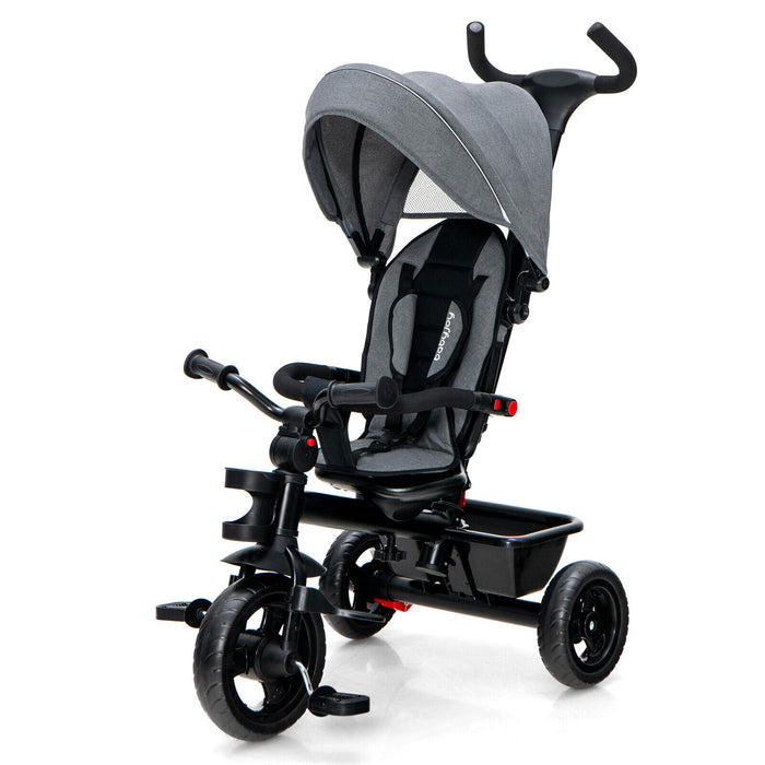 4-in-1 Baby Tricycle Toddler Trike with Convertible Seat-Gray