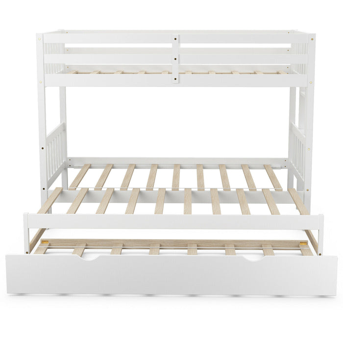 Twin Pull-Out Bunk Bed with Trundle Wooden Ladder-White