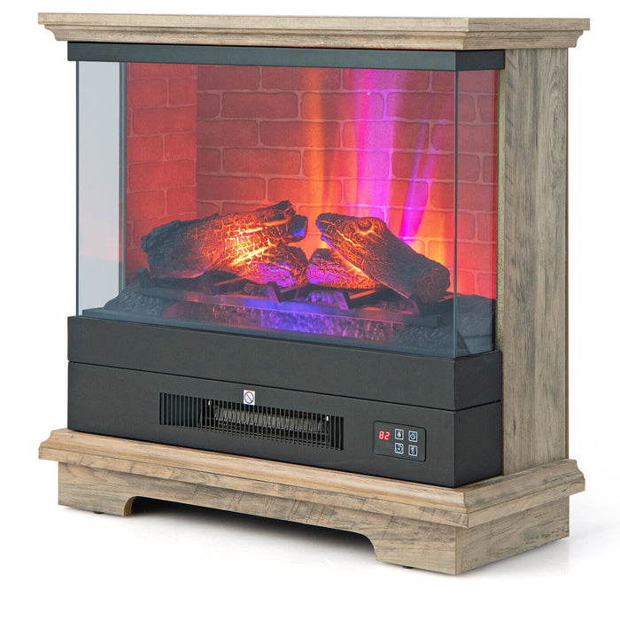 27 Inch Freestanding Electric Fireplace with 3-Level Vivid Flame Thermostat-Natural